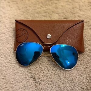 Ray-Ban Gold Frame Sunglasses with Blue Lenses